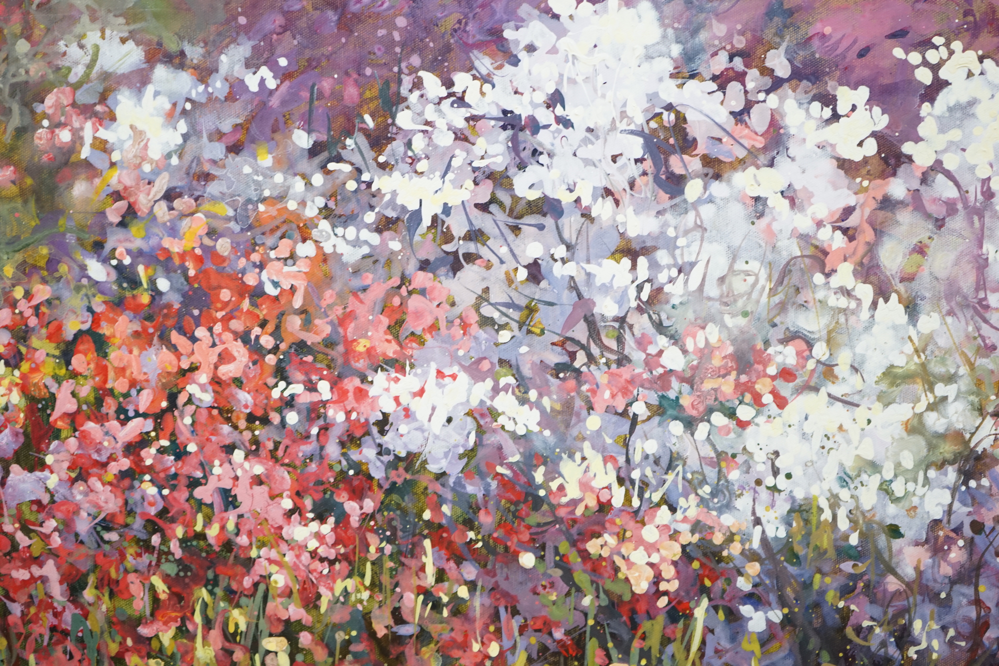 Mariusz Kaldowski (Polish, b.1962), oil on canvas, Flower study, signed and inscribed verso, 50 x 100cm, unframed